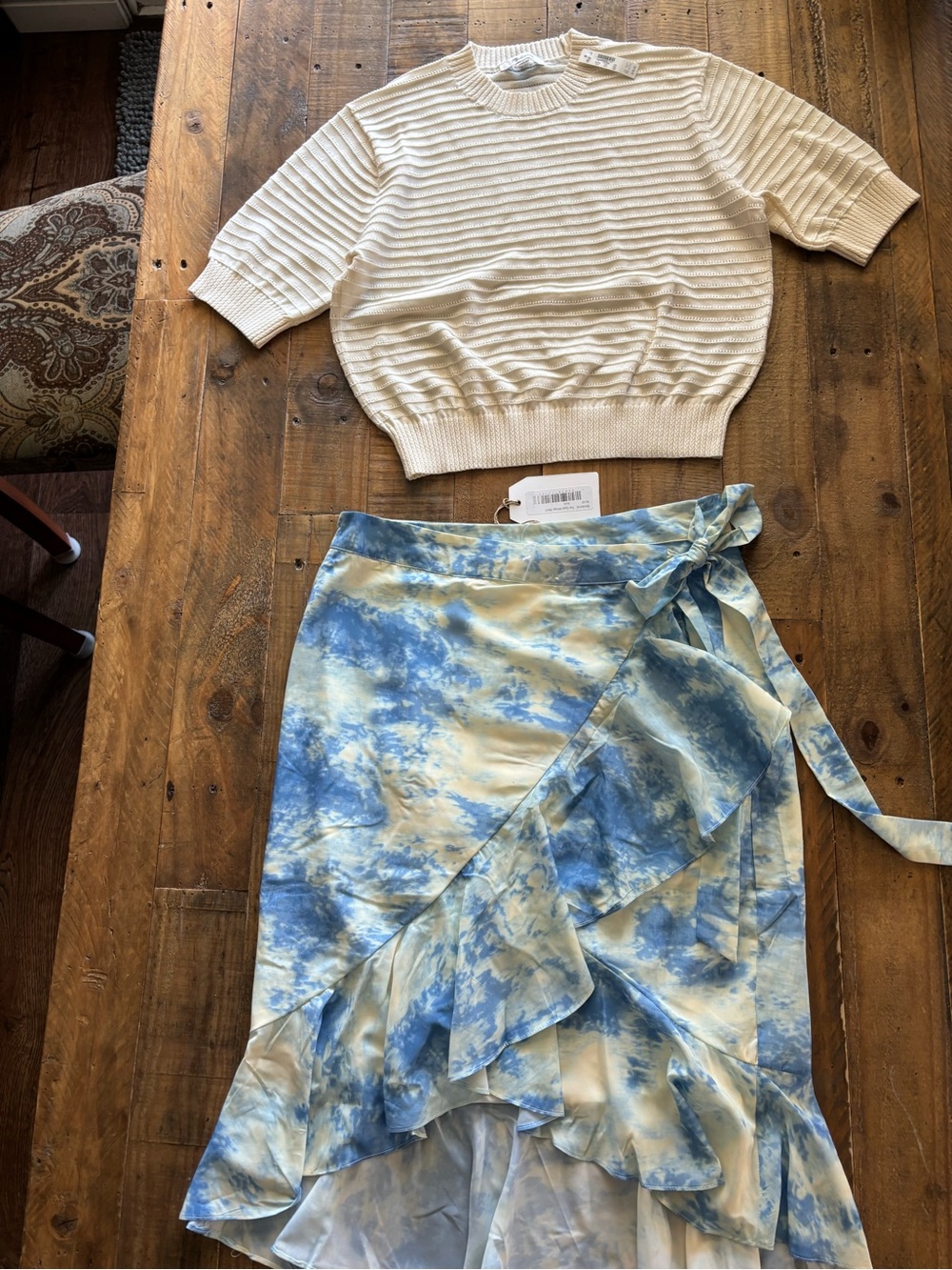 Madewell Blue & Cream Ruffle Wrap Skirt